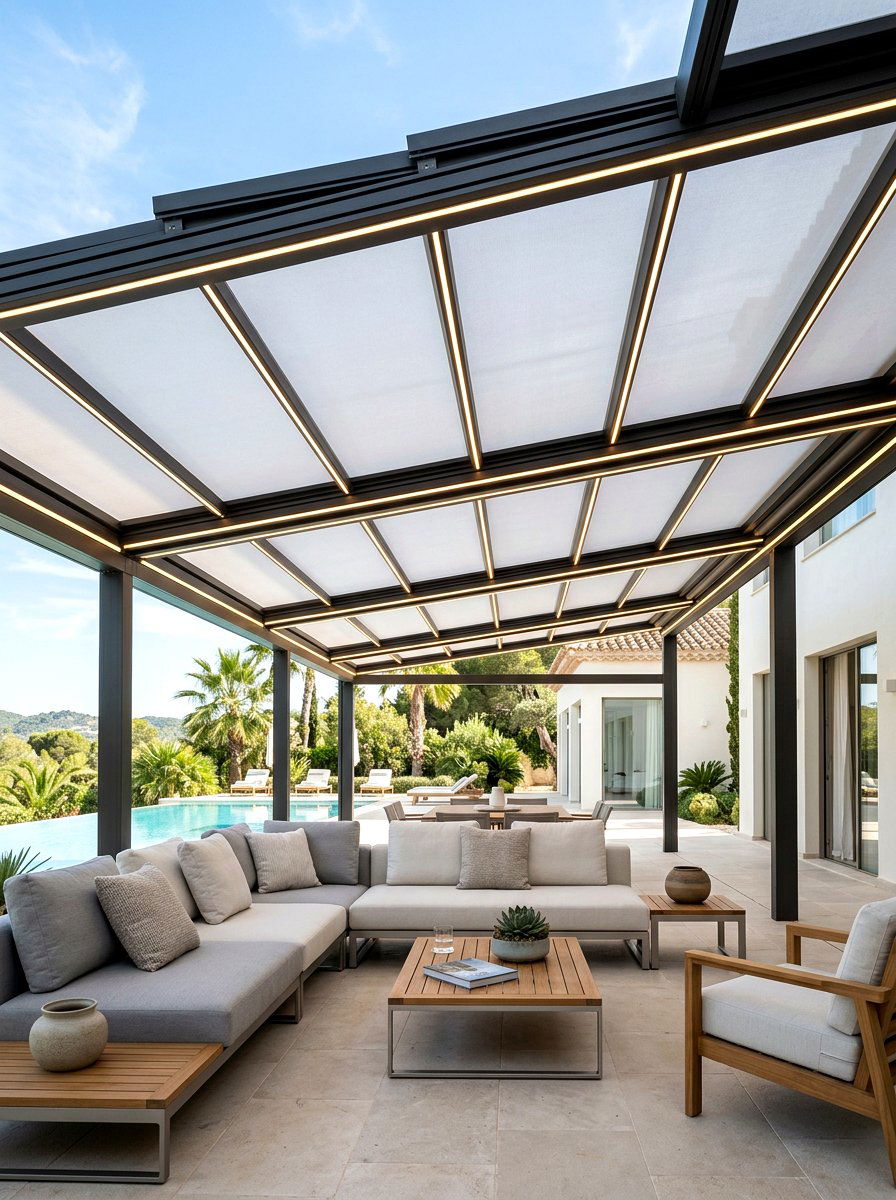 LED Integrated Retractable Roof - 30 retractable pergola shade ideas