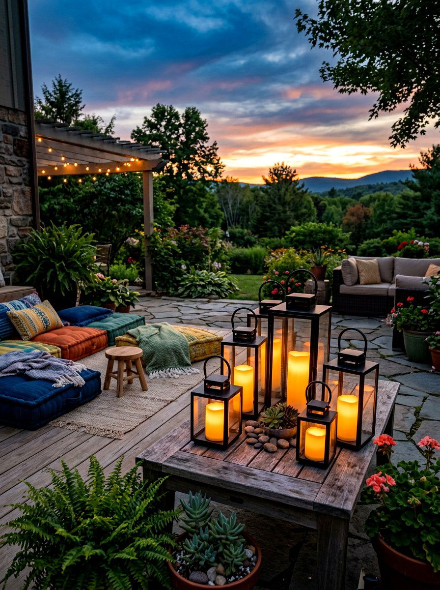 LED Lantern Cluster - 30 lantern cluster patio ideas