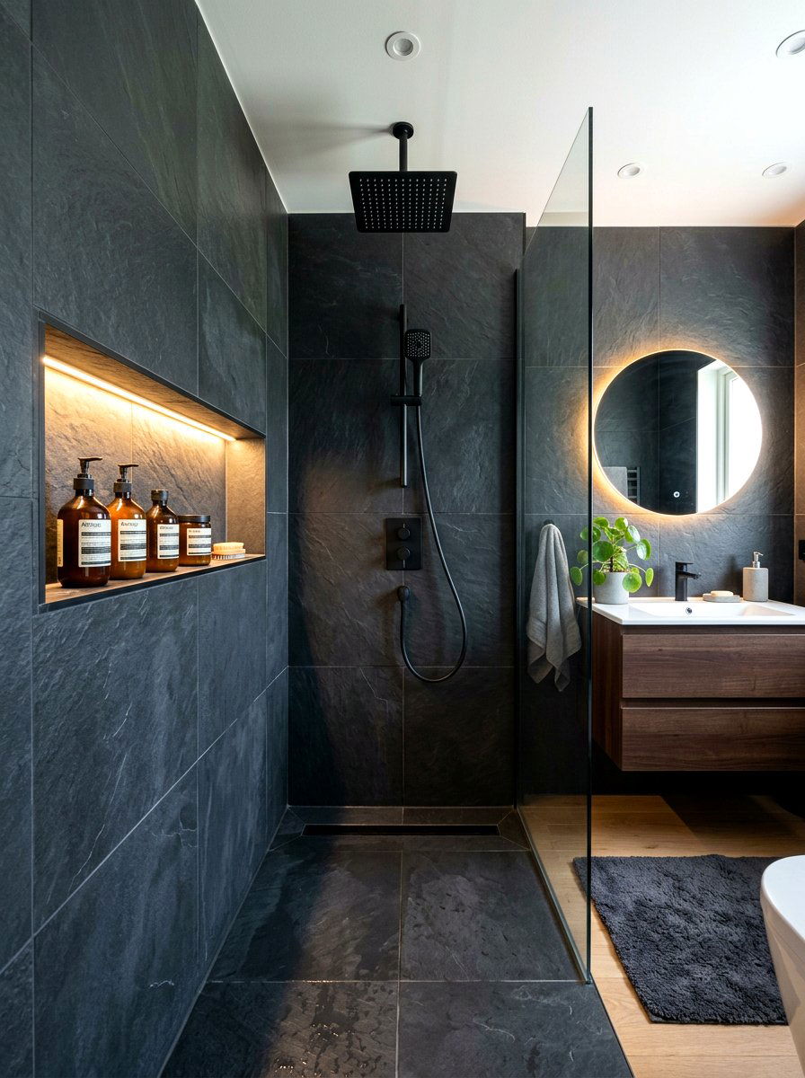 LED Light Shower Niche - 30 shower niche ideas