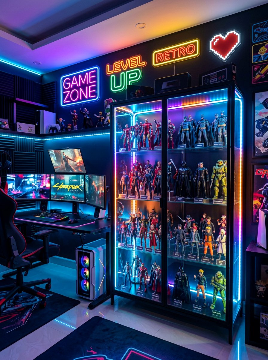 LED Lighted Cabinet Game Room - 30 display cabinet ideas