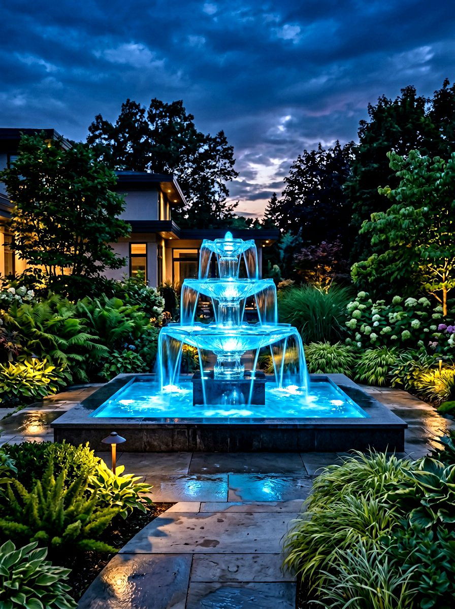 LED Lighted Fountain - 30 garden fountain ideas