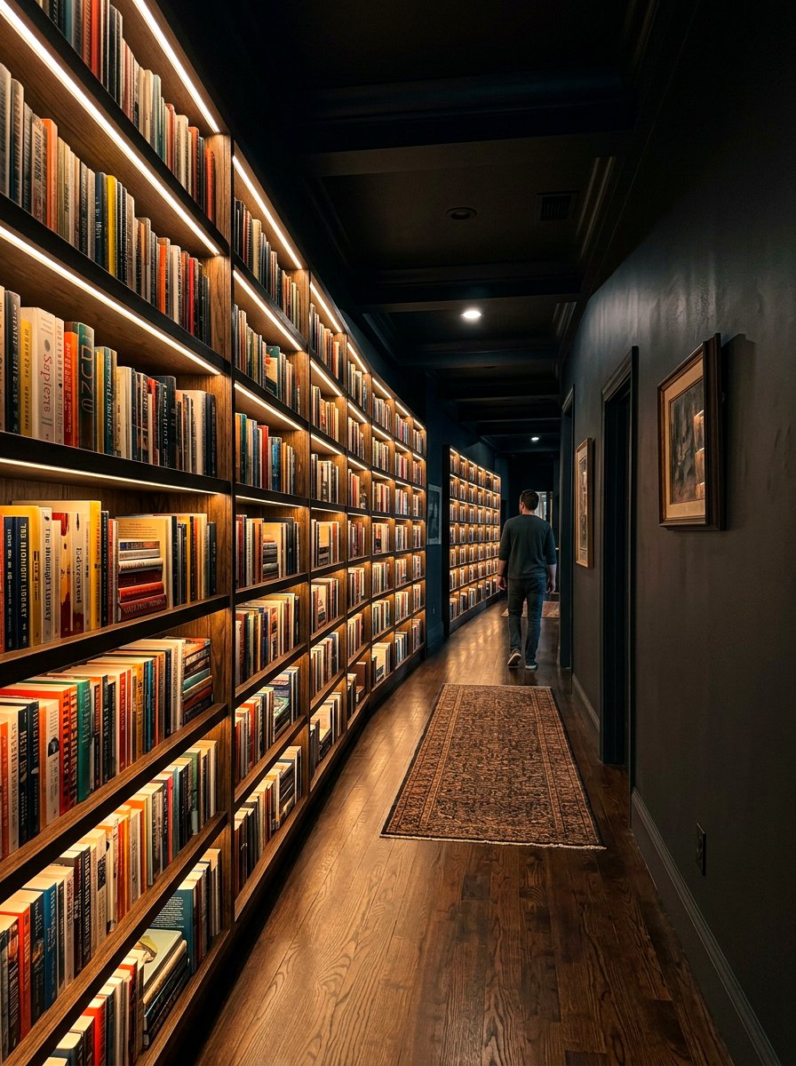 LED Lighted Hallway Bookshelf - 30 hallway bookshelf ideas