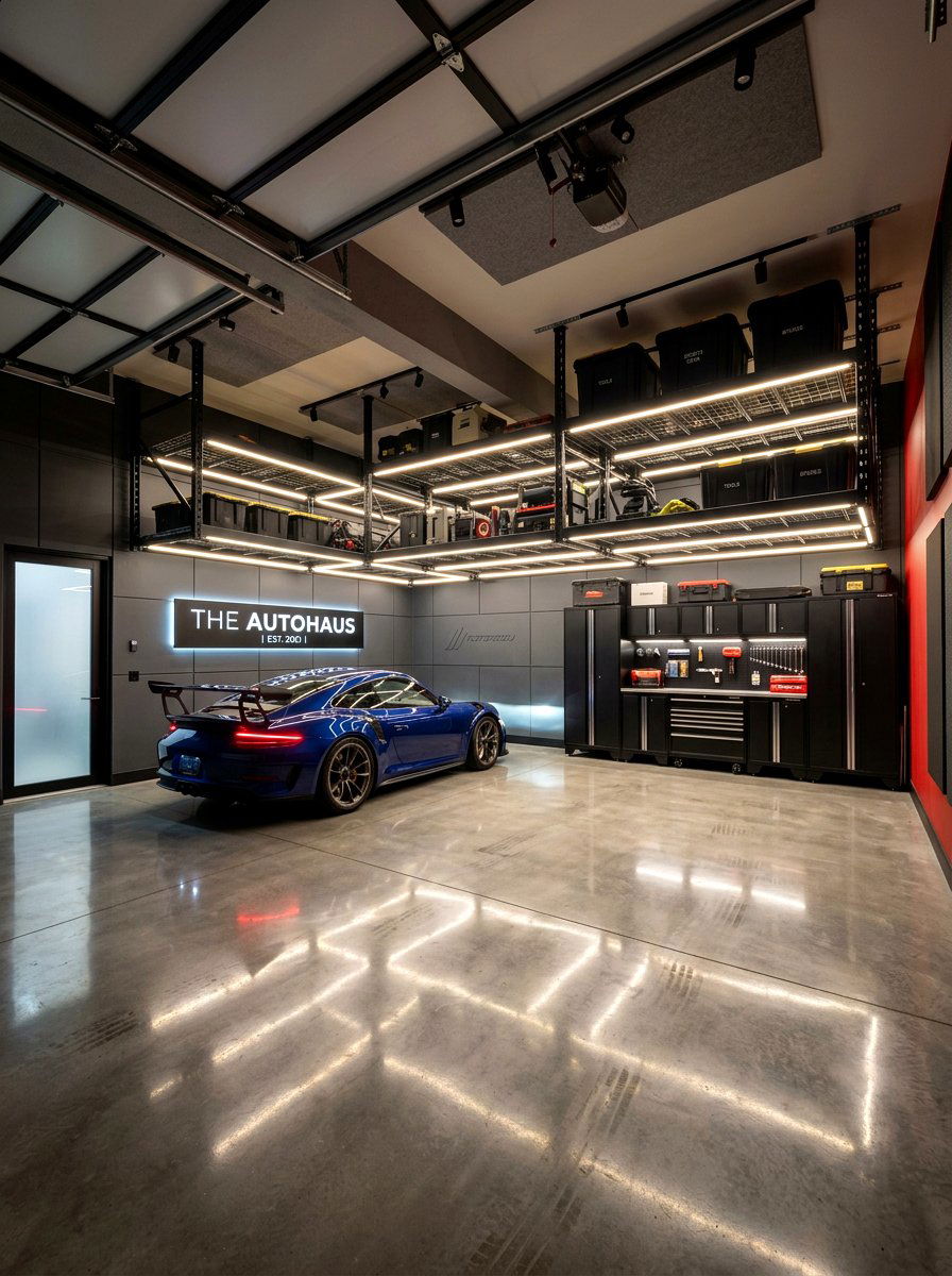 LED Lighted Overhead Racks - 30 garage overhead rack ideas