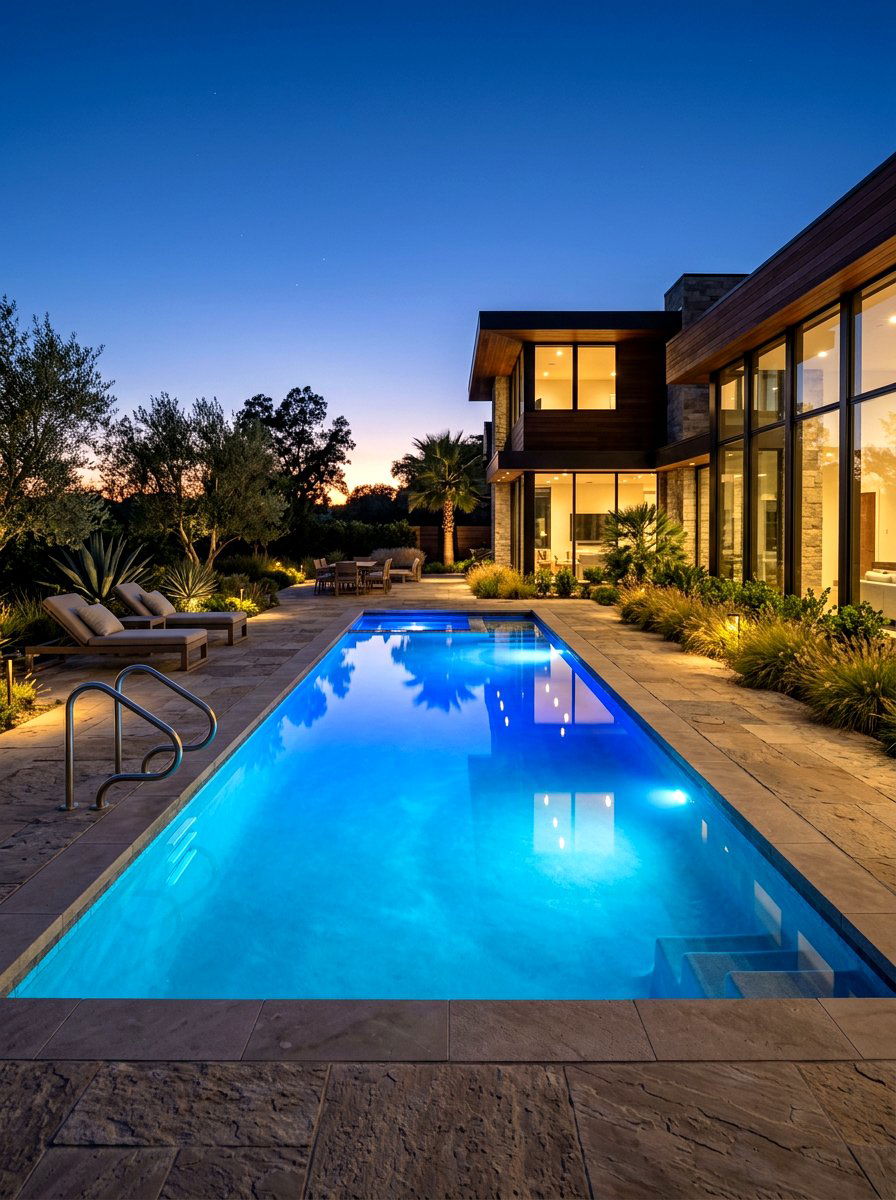LED Lighted Pool - 30 rectangular pool ideas