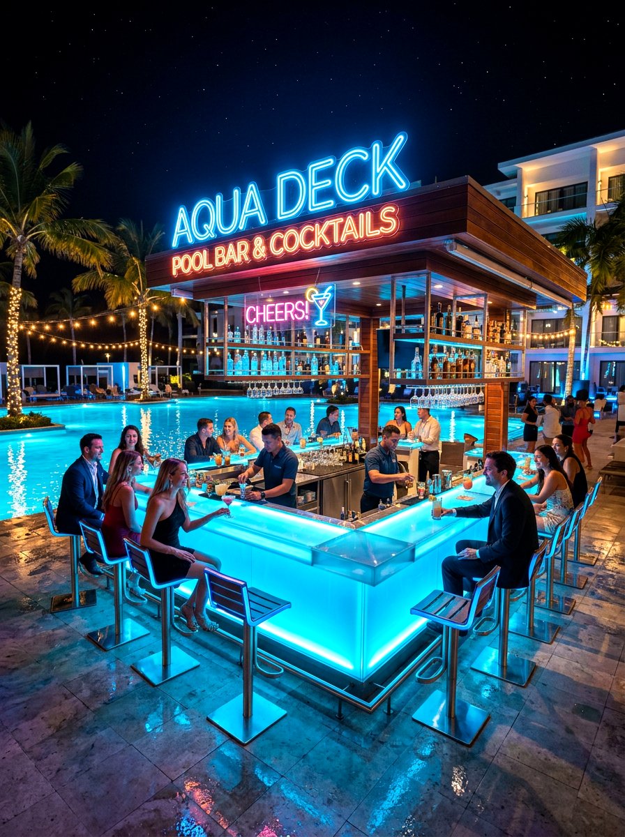 LED Lit Pool Bar - 30 poolside bar ideas