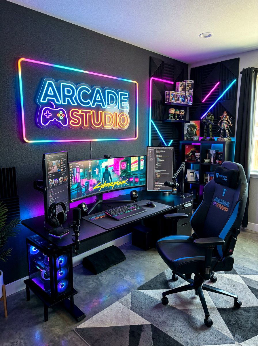 LED Neon Sign - 30 home studio backdrop ideas