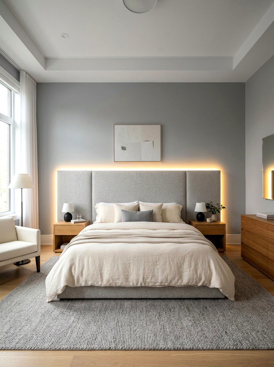 LED Strip Lighting Behind Headboard - 30 ambient lighting bedroom ideas