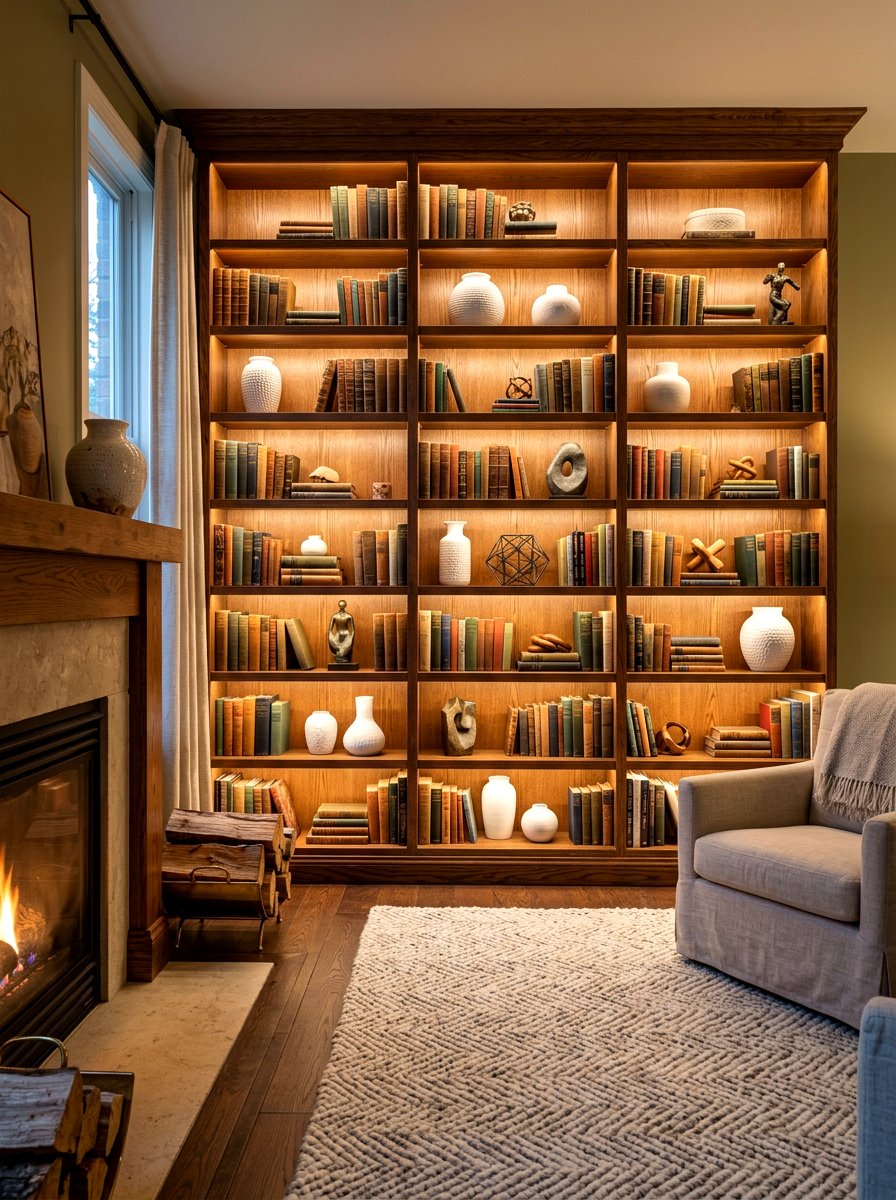 LED Strip Shelf Lighting - 30 living room lighting ideas