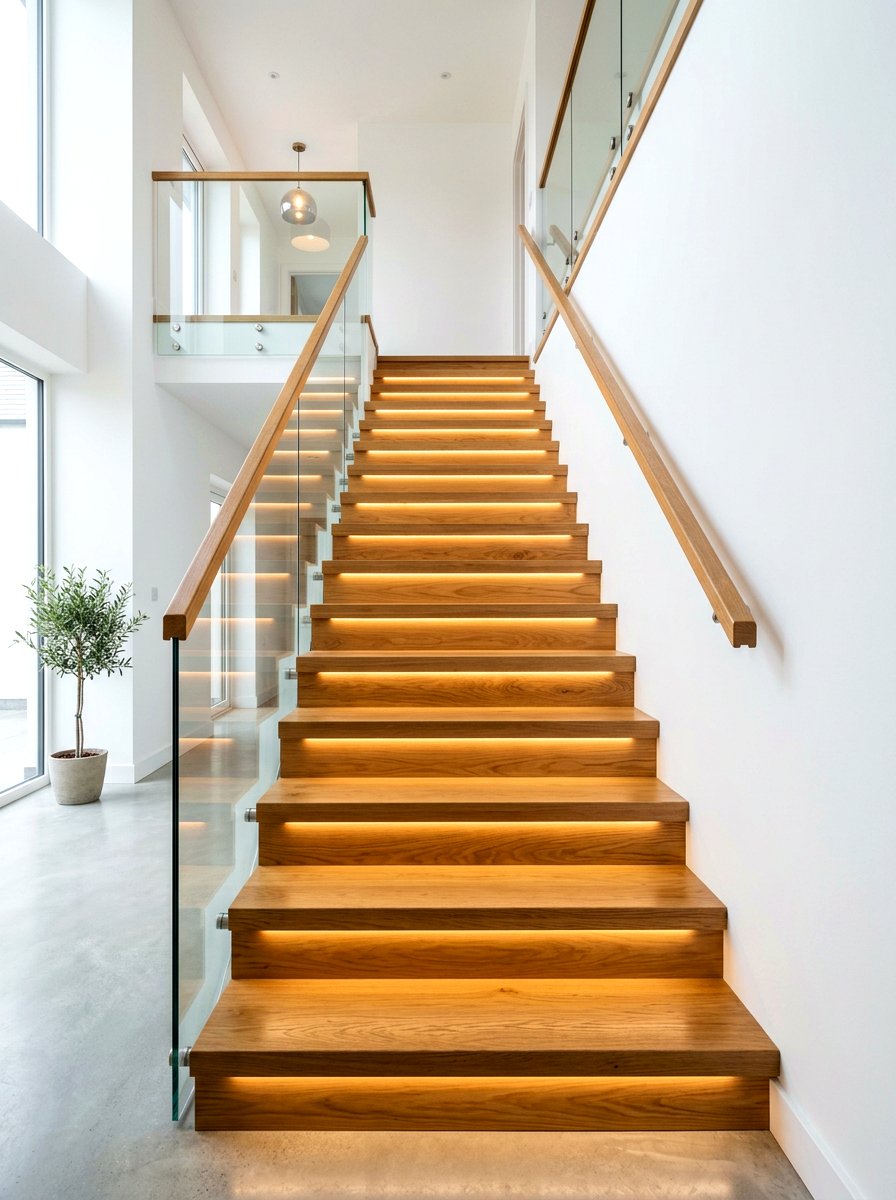 LED Strip Under Tread - 30 stair tread lighting ideas