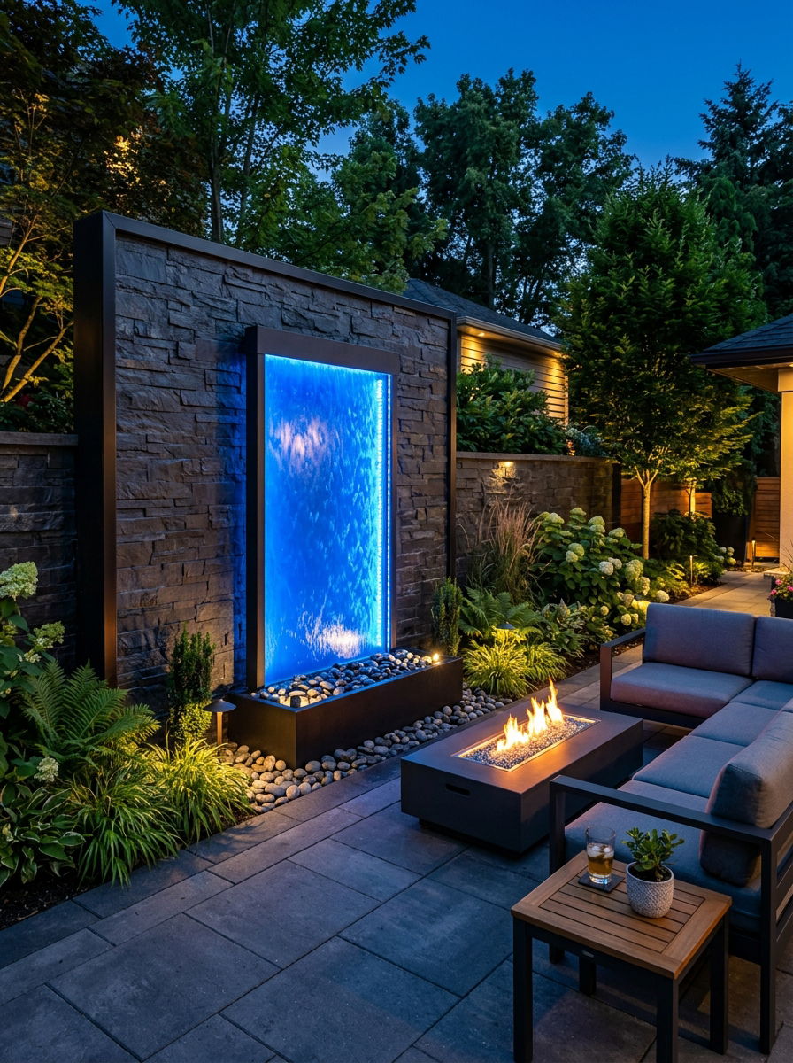 LED backlit wall fountain - 30 wall fountain ideas