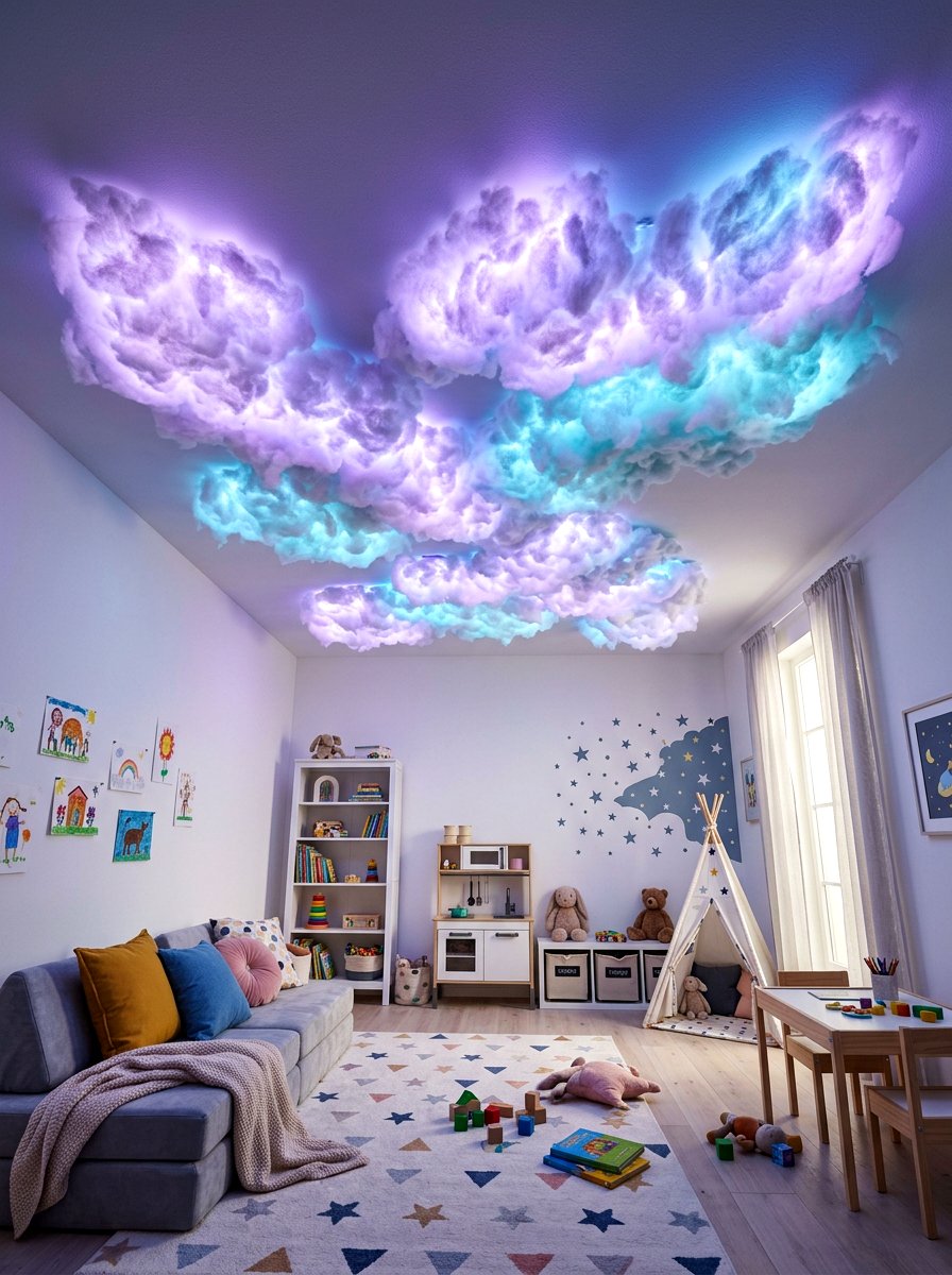 LED ceiling cloud light - 30 sensory playroom ideas