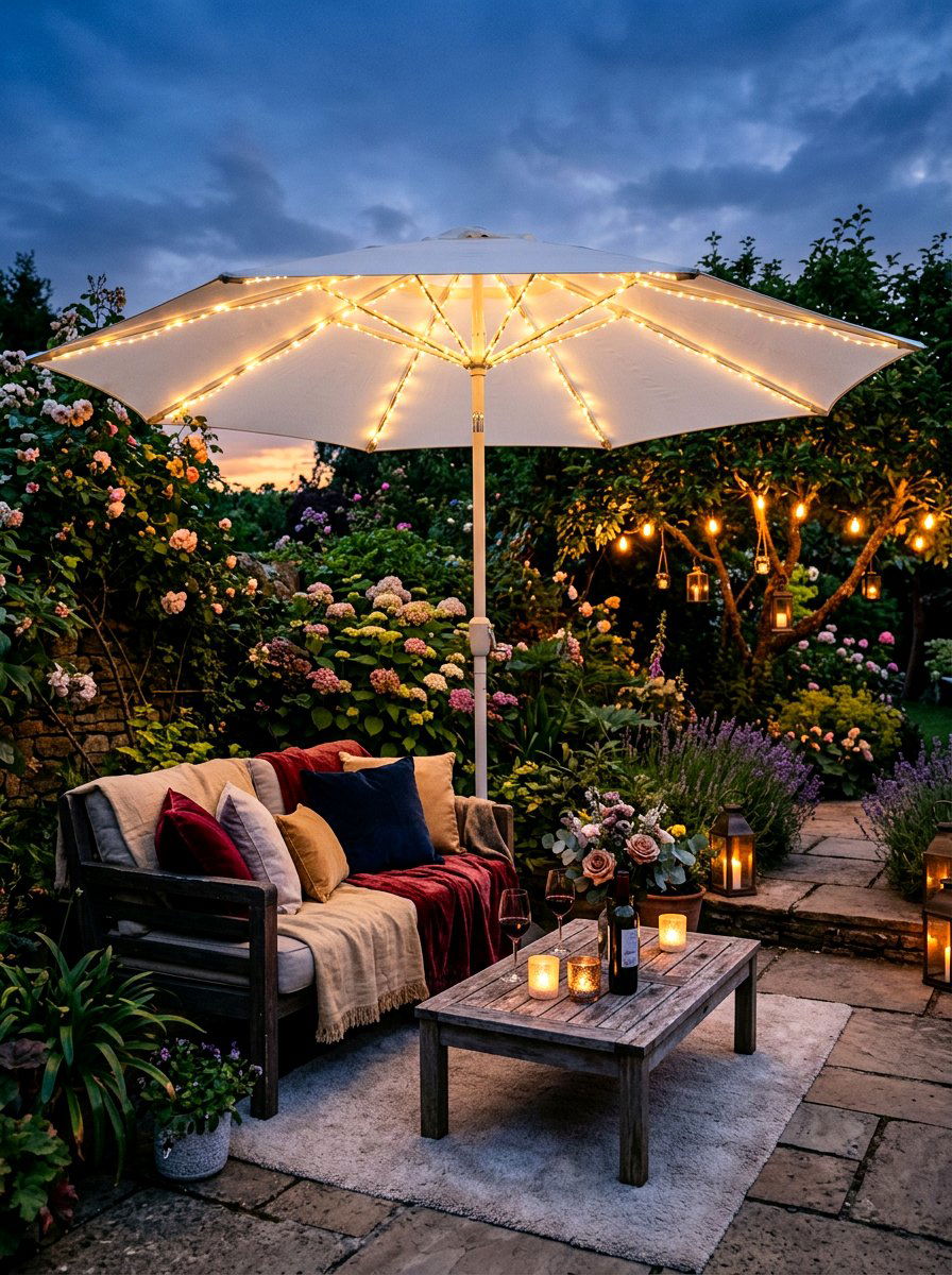 LED lighted garden umbrella - 30 garden umbrella ideas