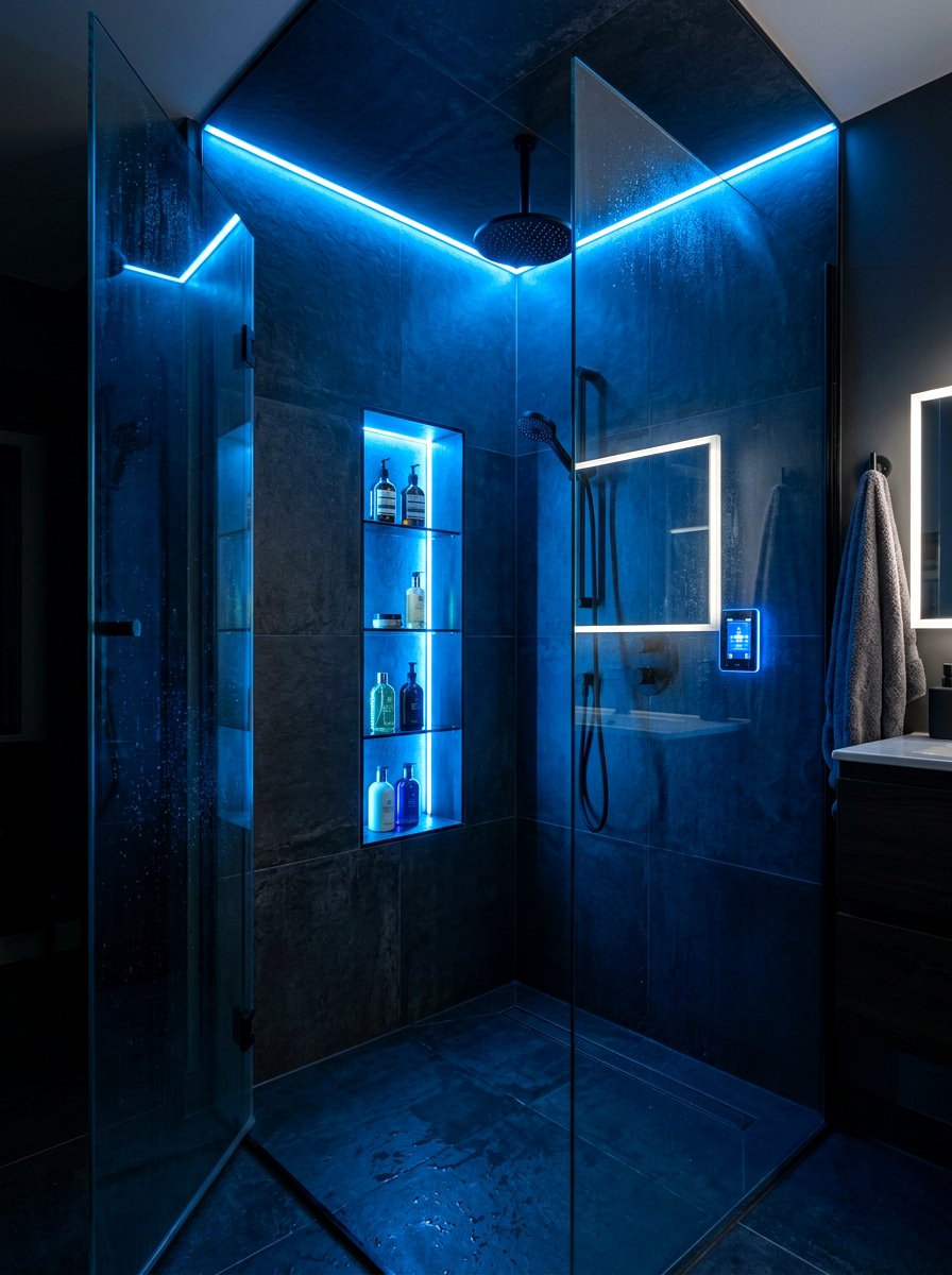LED mood lighting shower - 30 spa shower bathroom ideas