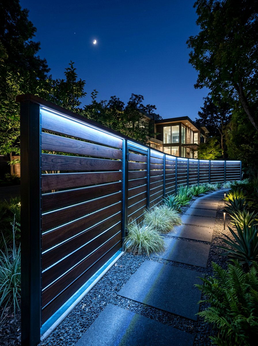 LED strip fence lighting - 30 fence lighting ideas