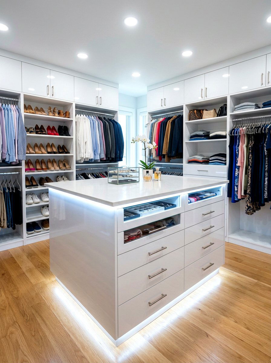 LED strip lighting island - 30 island dresser closet ideas