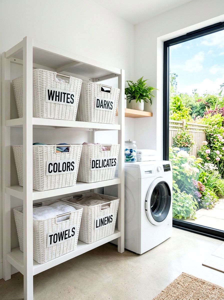 Labeled Laundry Basket - 30 laundry sorting station ideas