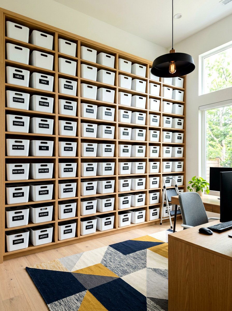 Labeled Storage Bins - 30 office supply storage ideas