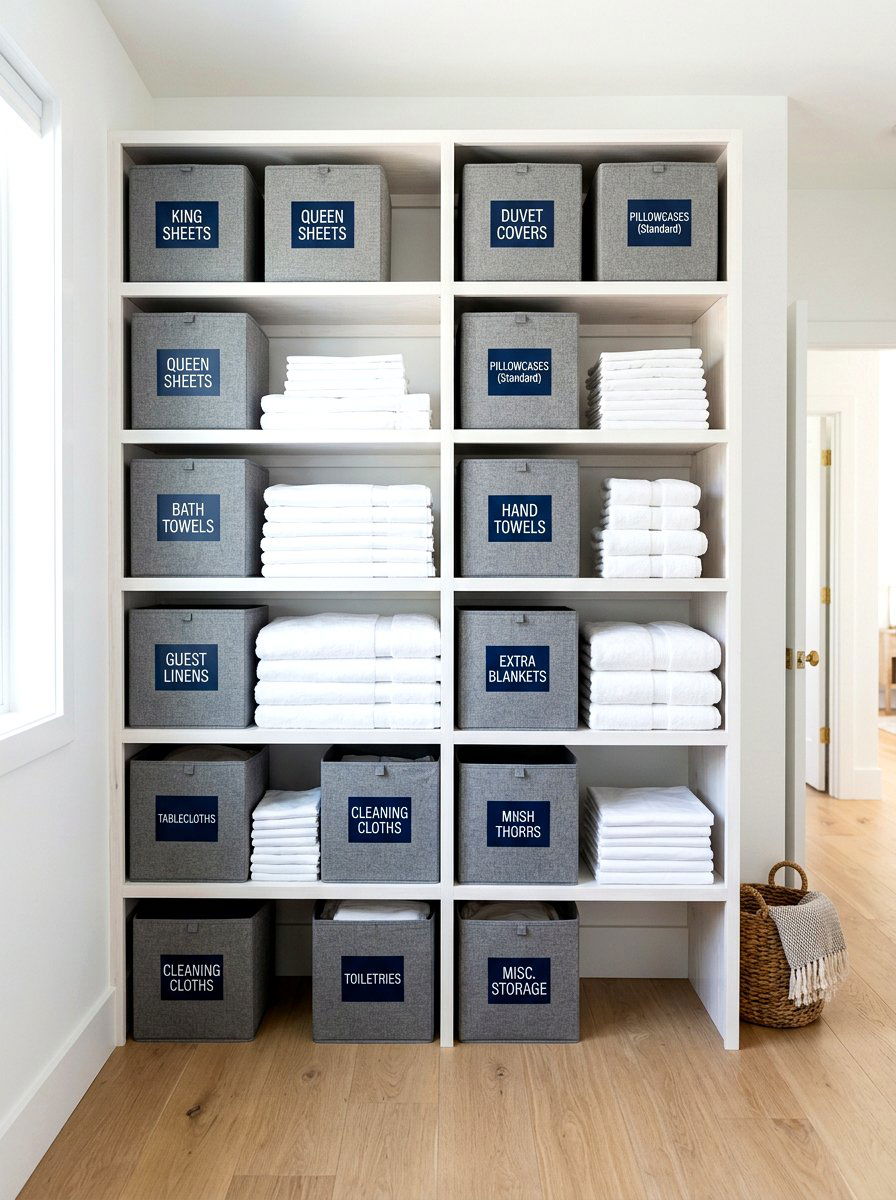 Labeled Storage Station - 30 hallway linen closet ideas