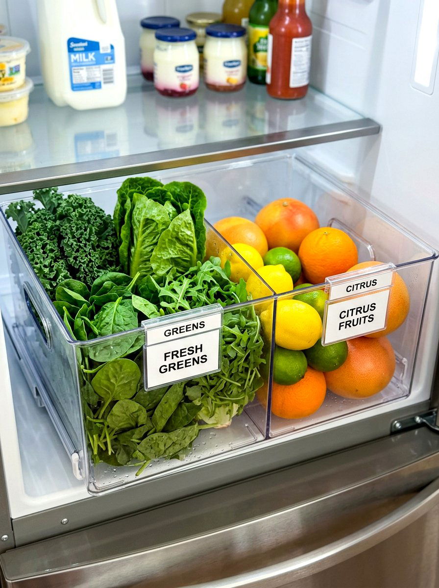 Labeled drawer dividers - 30 aesthetic fridge organization ideas