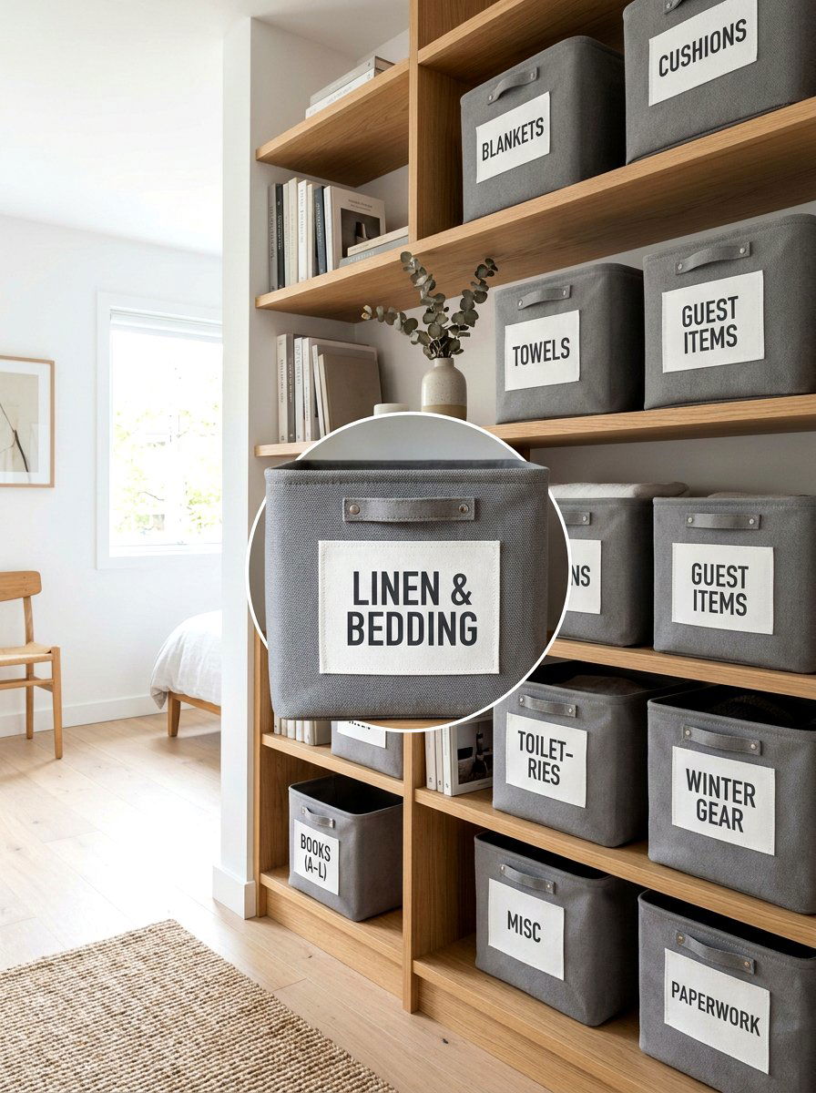 Labeling Fabric Storage Baskets - 30 organizing a walk in closet ideas