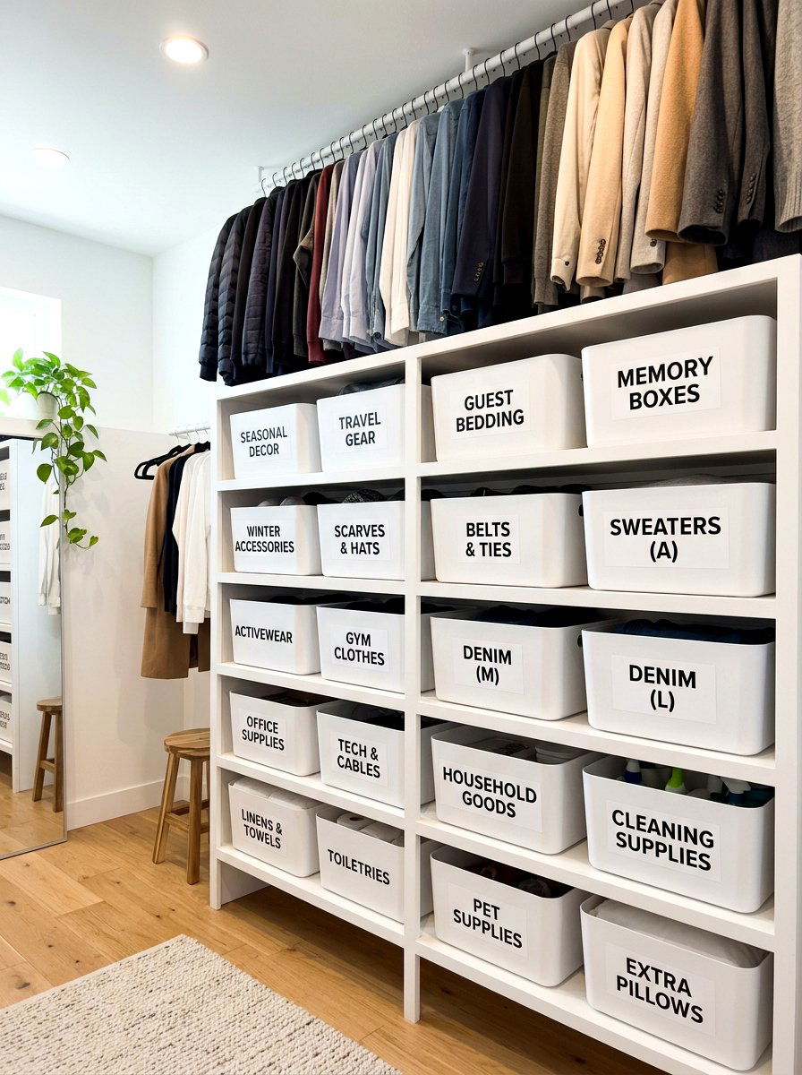 Labeling closet bins - 30 organizing a coat closet ideas