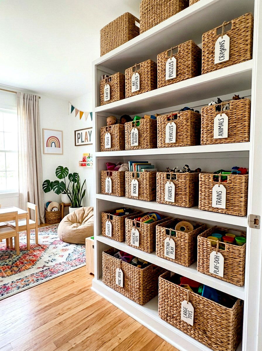 Labelled Toy Basket - 30 playroom closet ideas