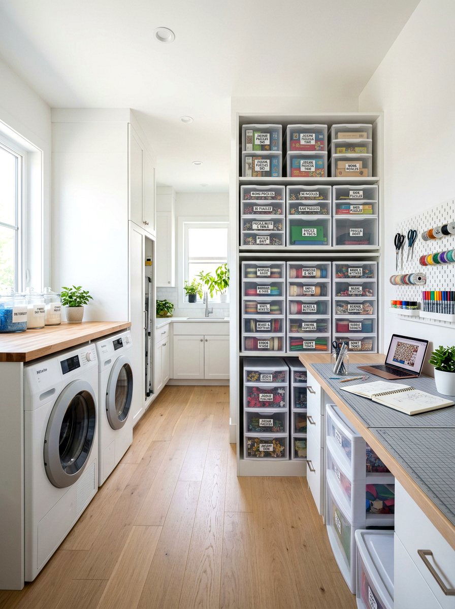 Labelled plastic drawers - 30 puzzle storage ideas