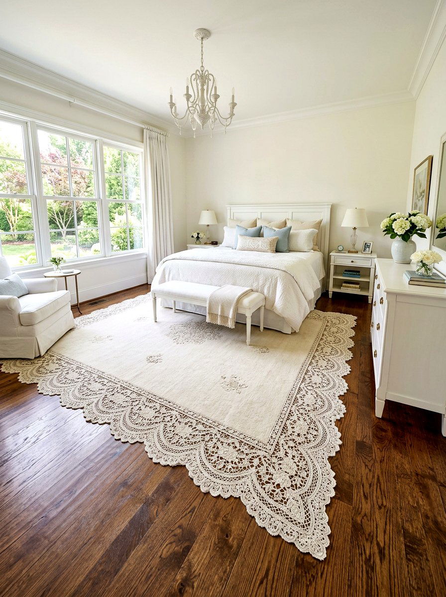 Lace Bordered Area Rug - 30 lace bedroom decor ideas