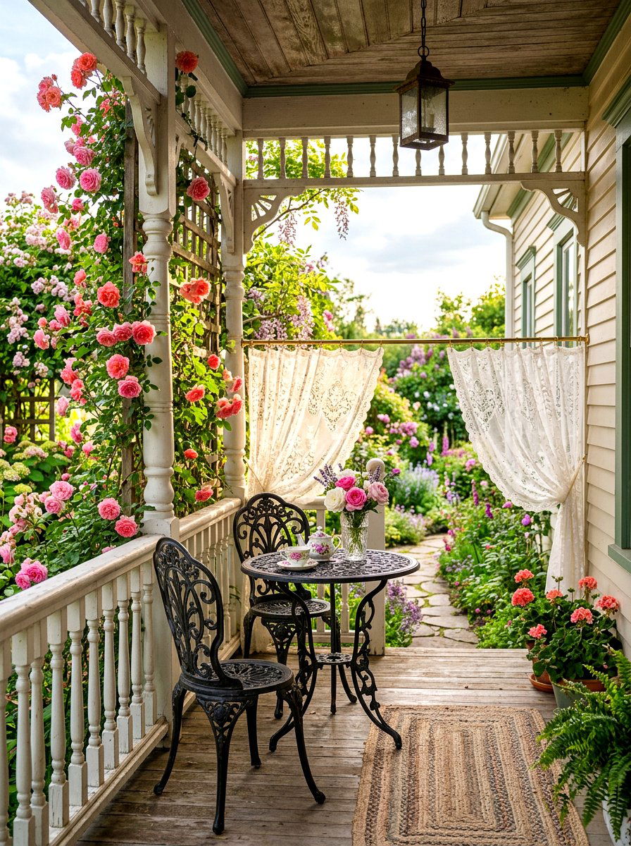Lace Cafe Curtains For Vintage Porch - 30 porch with cafe curtains ideas