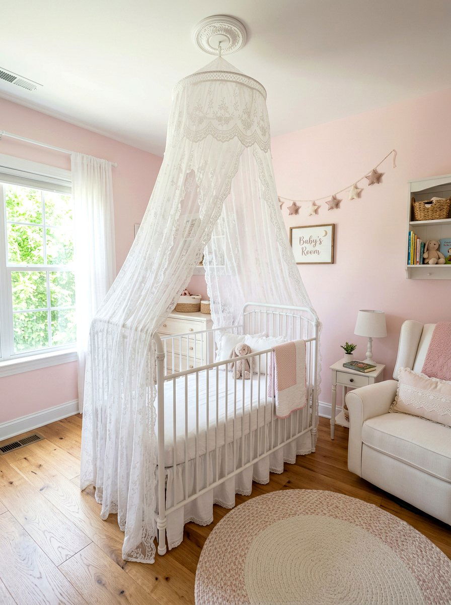Lace Canopy Bedding - 30 soft heirloom nursery ideas