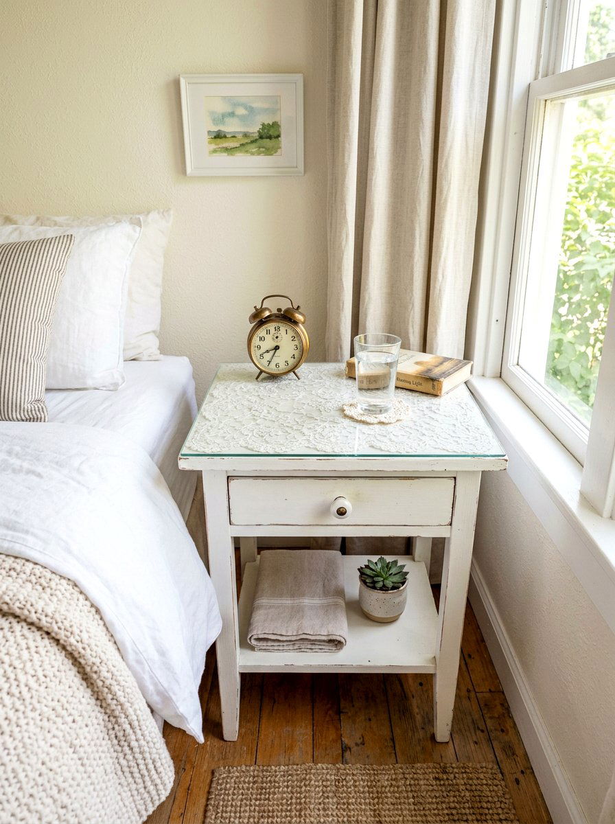 Lace Covered Nightstand - 30 lace bedroom decor ideas