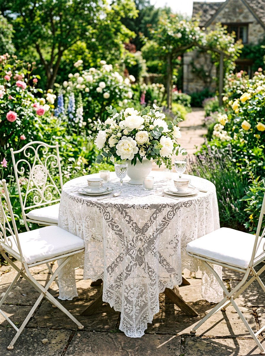 Lace Garden Table - 30 garden tea party decor ideas