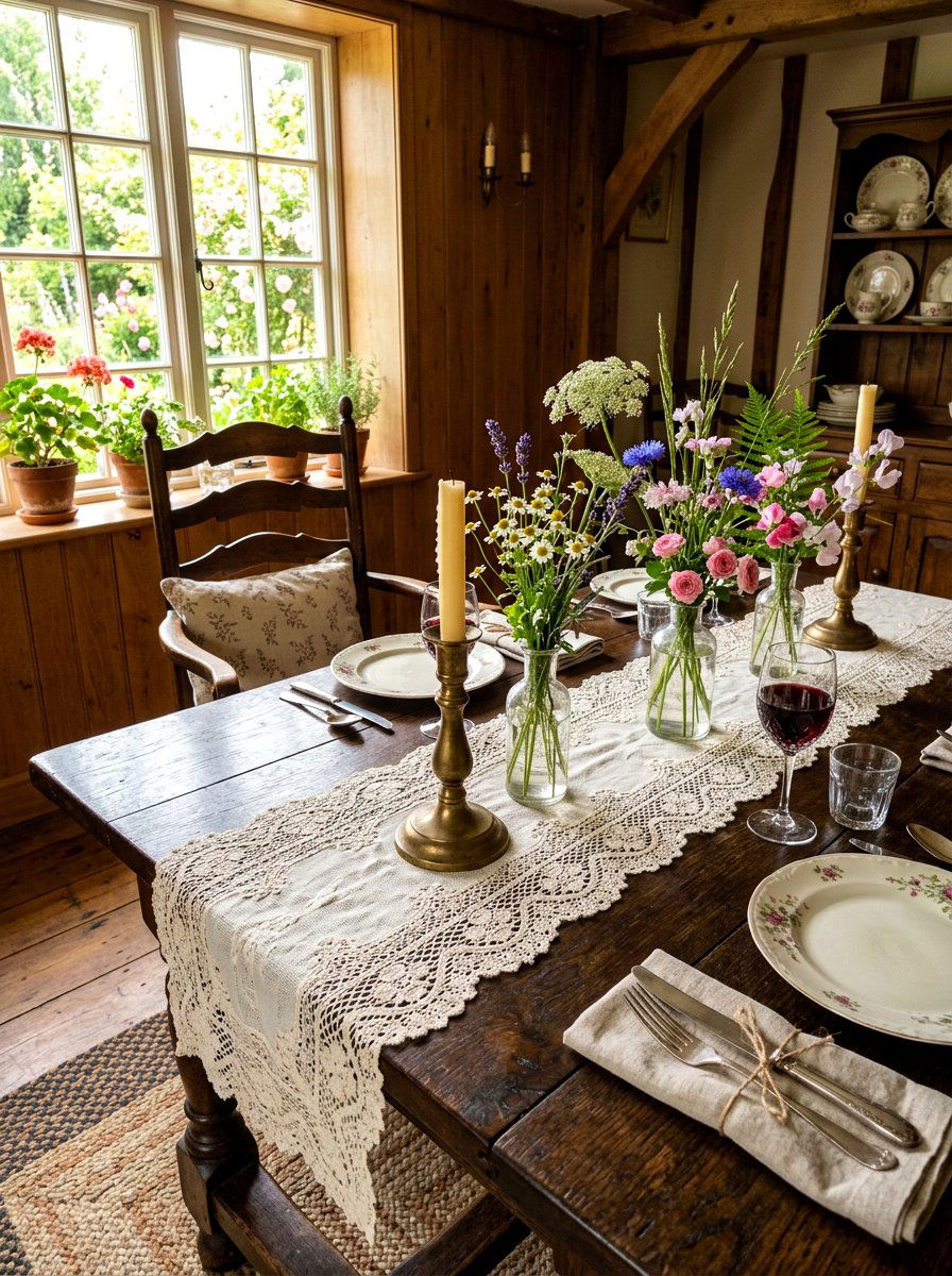 Lace Table Runner With Candles - 30 Galentine table decor ideas