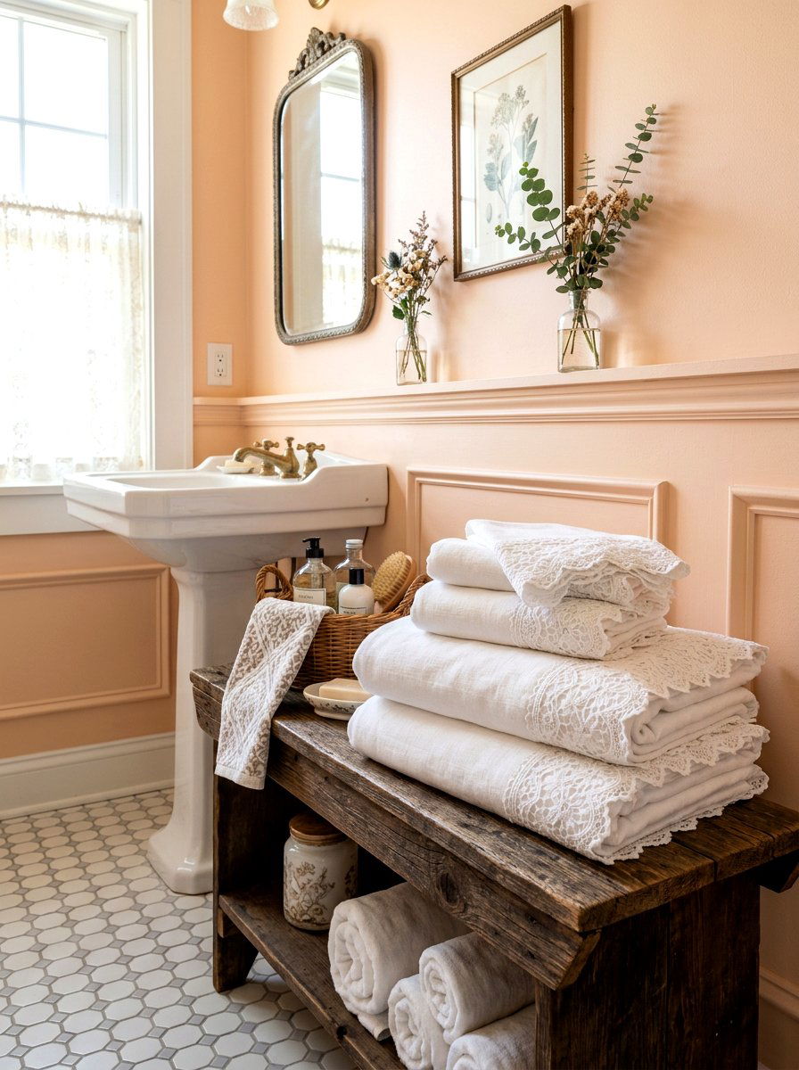 Lace Trim Linen - 30 granny chic bathroom ideas