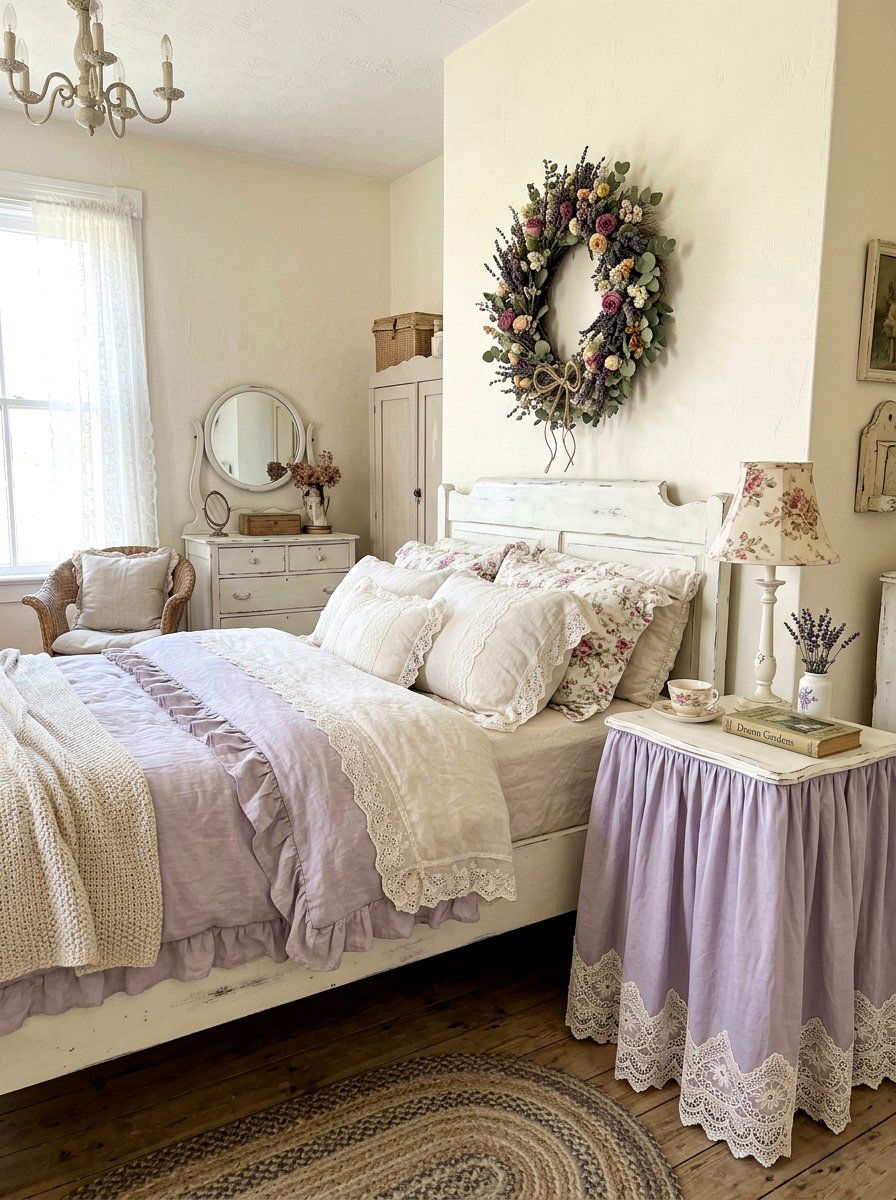 Lace Trimmed Chic Nightstand - 30 skirted nightstand ideas