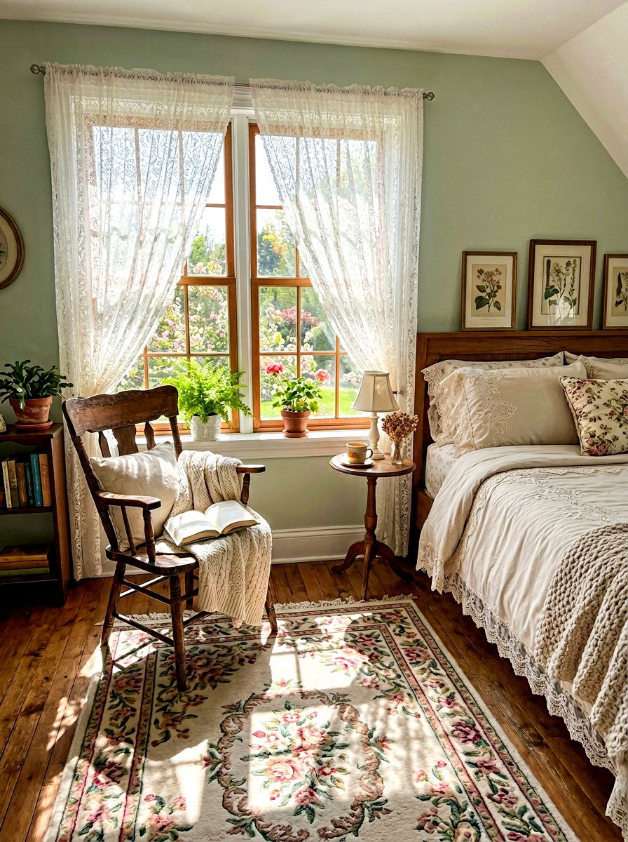 Lace Window Curtains - 30 cottagecore bedroom ideas