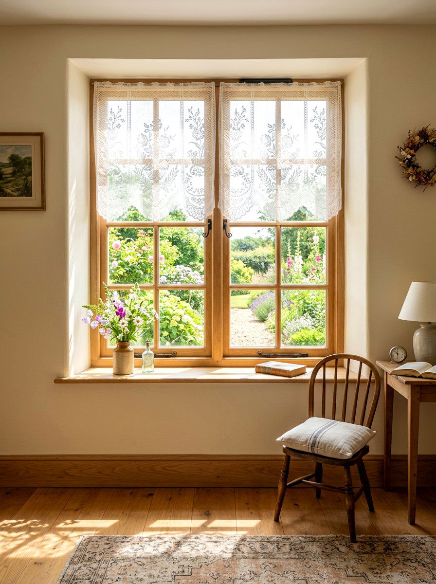 Lace Window Sheers - 30 cottage home decor ideas