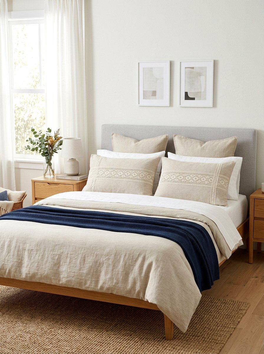 Lace insert pillowcase design - 30 cottage lace bedroom ideas