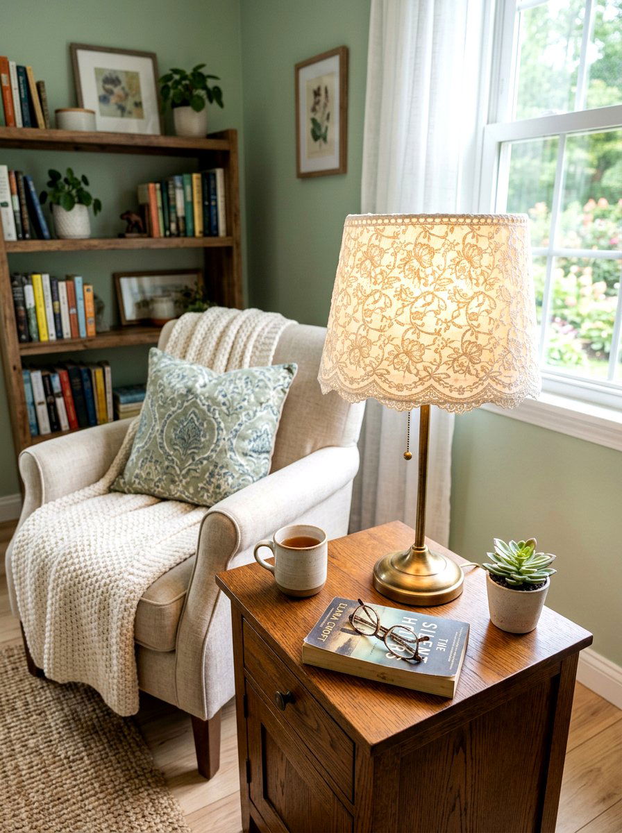 Lace lampshade cover diy - 30 cottage lace bedroom ideas