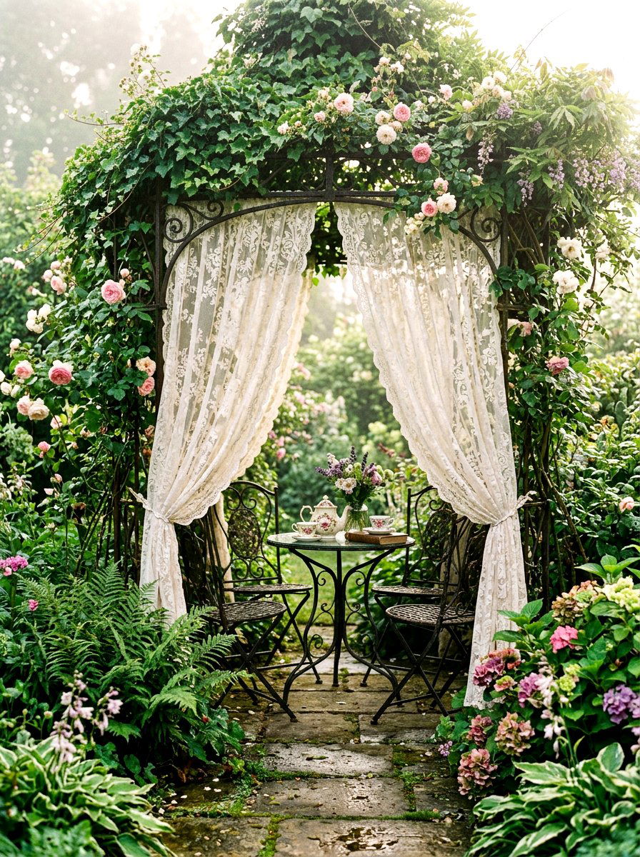Lace outdoor curtains - 30 cabana curtain ideas