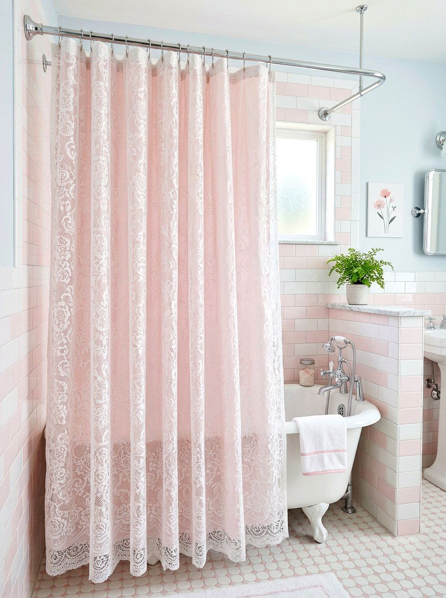 Lace shower curtain decor - 30 coquette bathroom ideas