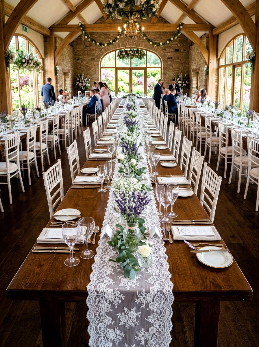 Lace table runners - 30 bridal shower garden party ideas