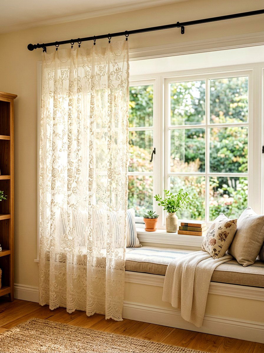 Lace window curtain - 30 shabby chic decor ideas