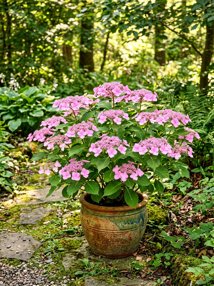 Lacecap Hydrangea In Round Pot - 30 hydrangea porch planter ideas