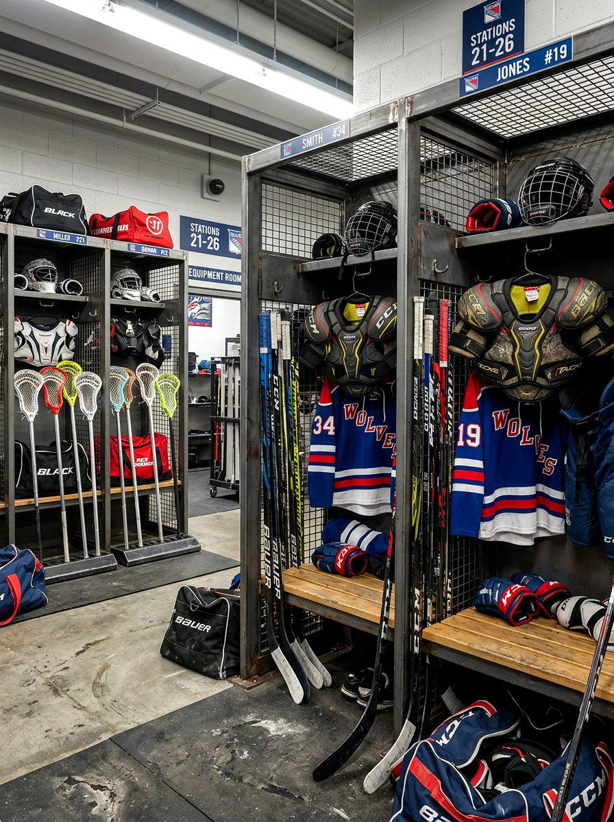 Lacrosse and hockey station - 30 sports gear mudroom ideas