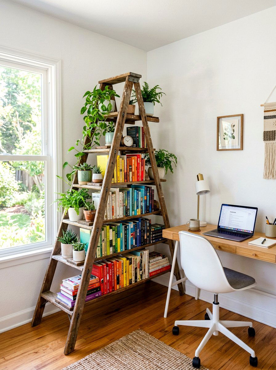 Ladder Bookshelf - 30 vintage upcycled furniture ideas