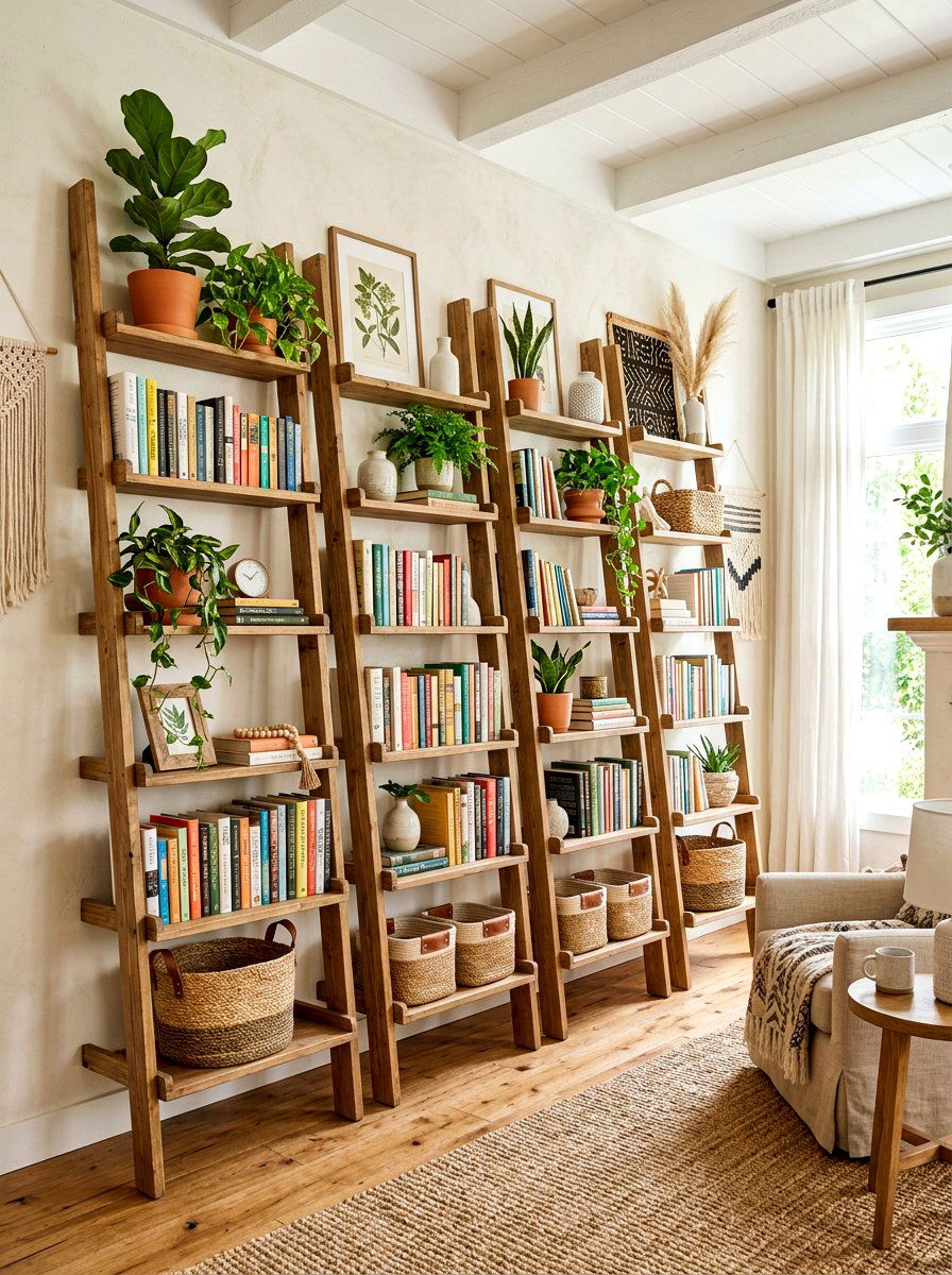 Ladder Bookshelf Wall - 30 bookshelf wall ideas