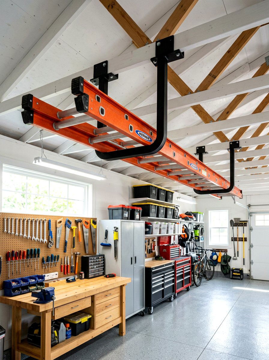 Ladder Ceiling Brackets - 30 garage storage ideas