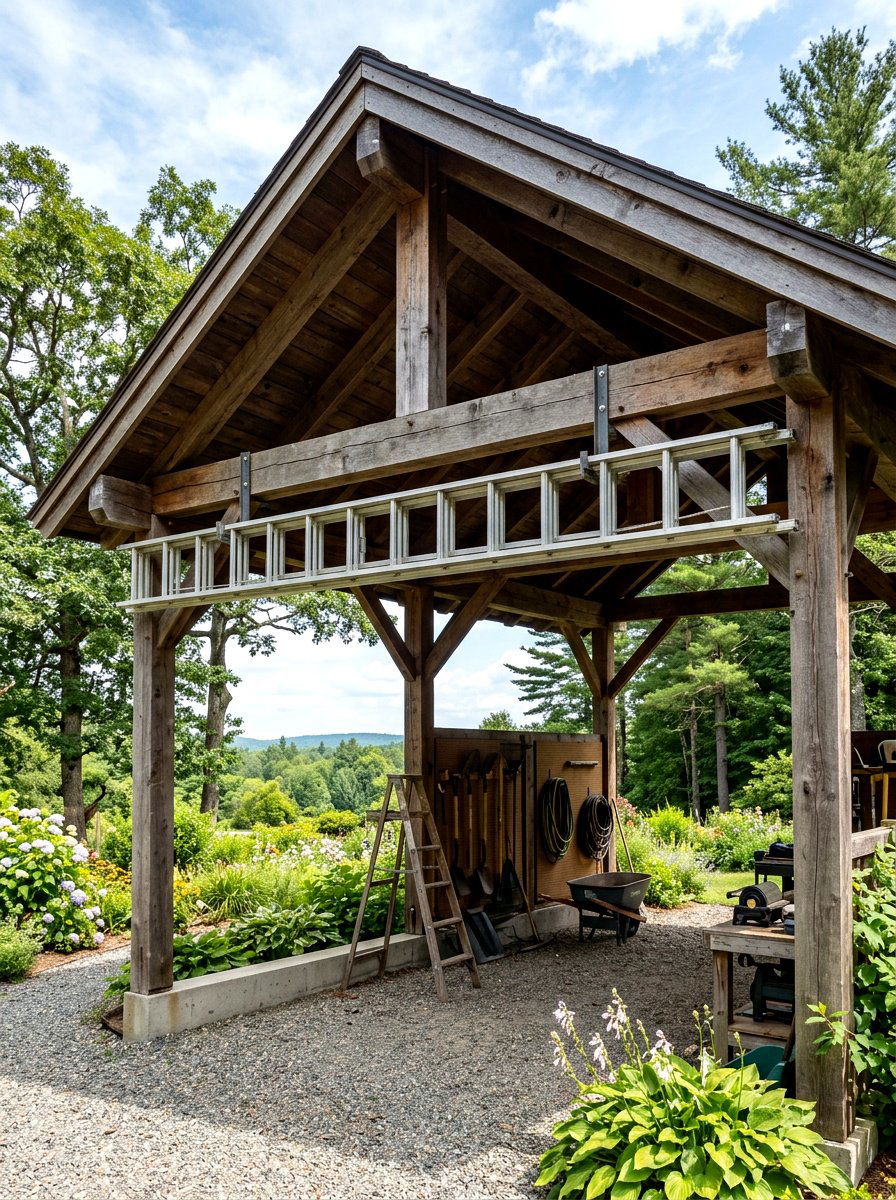 Ladder Ceiling Storage - 30 garden shed storage ideas