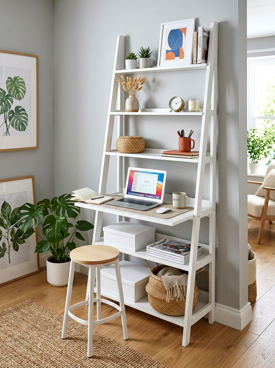 Ladder Desk Setup - 30 office nook apartment ideas